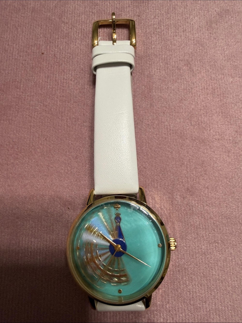 kate spade turquoise peacock motif watch with white strap - Picture 2 of 8